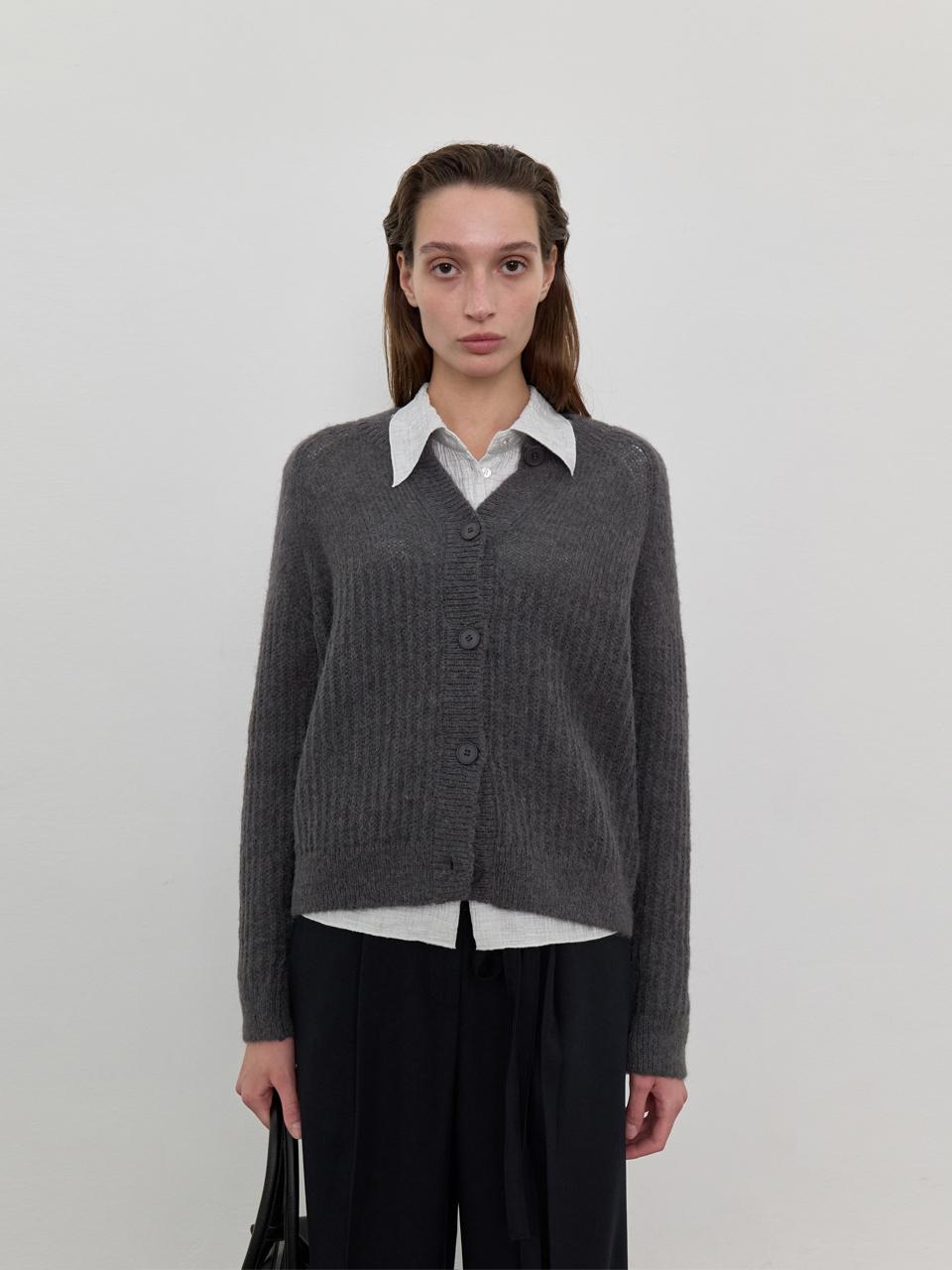 LOWTEAL WOOL CARDIGAN, CHARCOAL