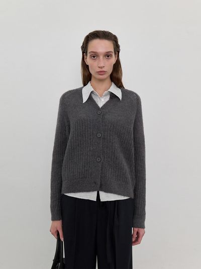 LOWTEAL WOOL CARDIGAN, CHARCOAL