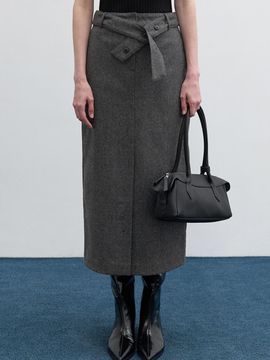 LOWTEAL WOOL CROSS BELTED SKIRT, CHARCOAL