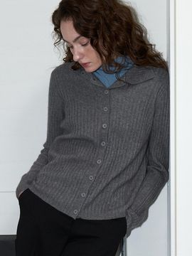 LOWTEAL Woolish Ribbed Full Button Cardigan [Grey]