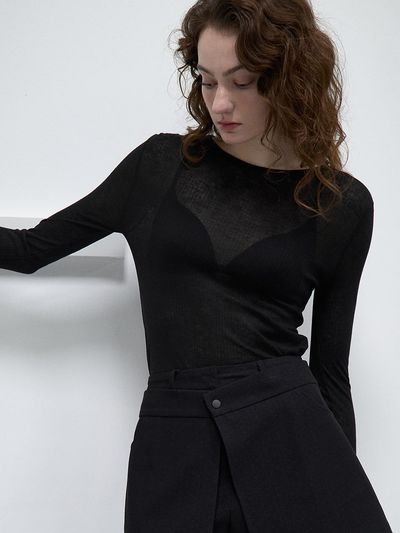 LOWTEAL Woolish See-through Label T-shirt [Black]