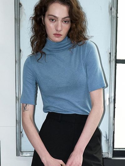 LOWTEAL Woolish Seethrough Half Polo T-shirt [Pastel Blue]