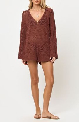 LSPACE LSPACE Golden Daze Open Stitch Cotton Cover-Up Romper
