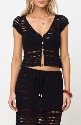 LSPACE LSPACE Tula Semisheer Crop Cotton Open Stitch Cover-Up Top