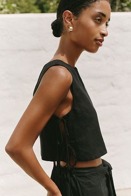 LSPACE Rylee Linen Blend Side Tie Cropped Blouse