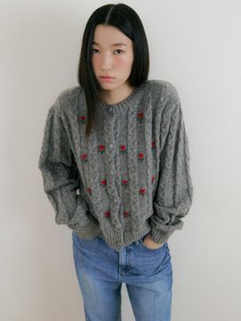 Lucirzu Flower Wool Knit Cardigan [Charcoal]