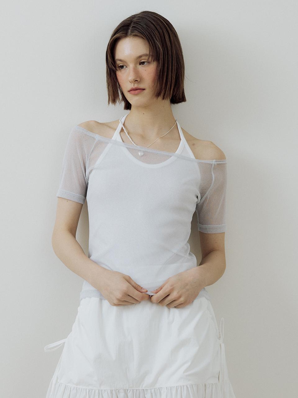 Lucirzu Glitter Layered Sleeve Top_White
