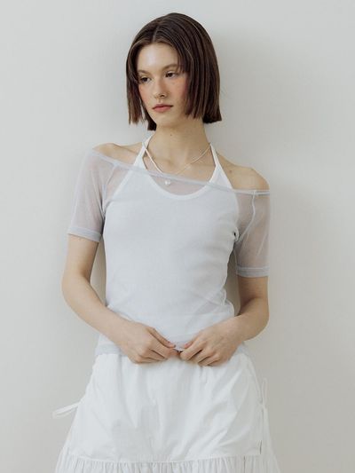 Lucirzu Glitter Layered Sleeve Top_White