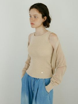Lucirzu Net Bolero Knit Set Up_Beige