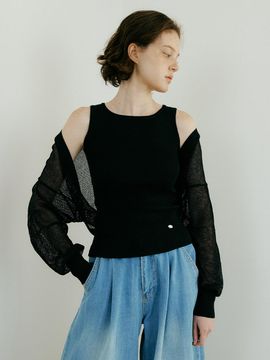 Lucirzu Net Bolero Knit Set Up_Black