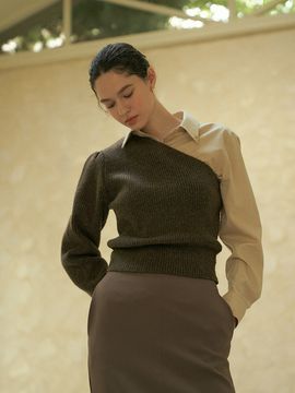 Lucirzu One Off Shoulder Knit SET_Brown