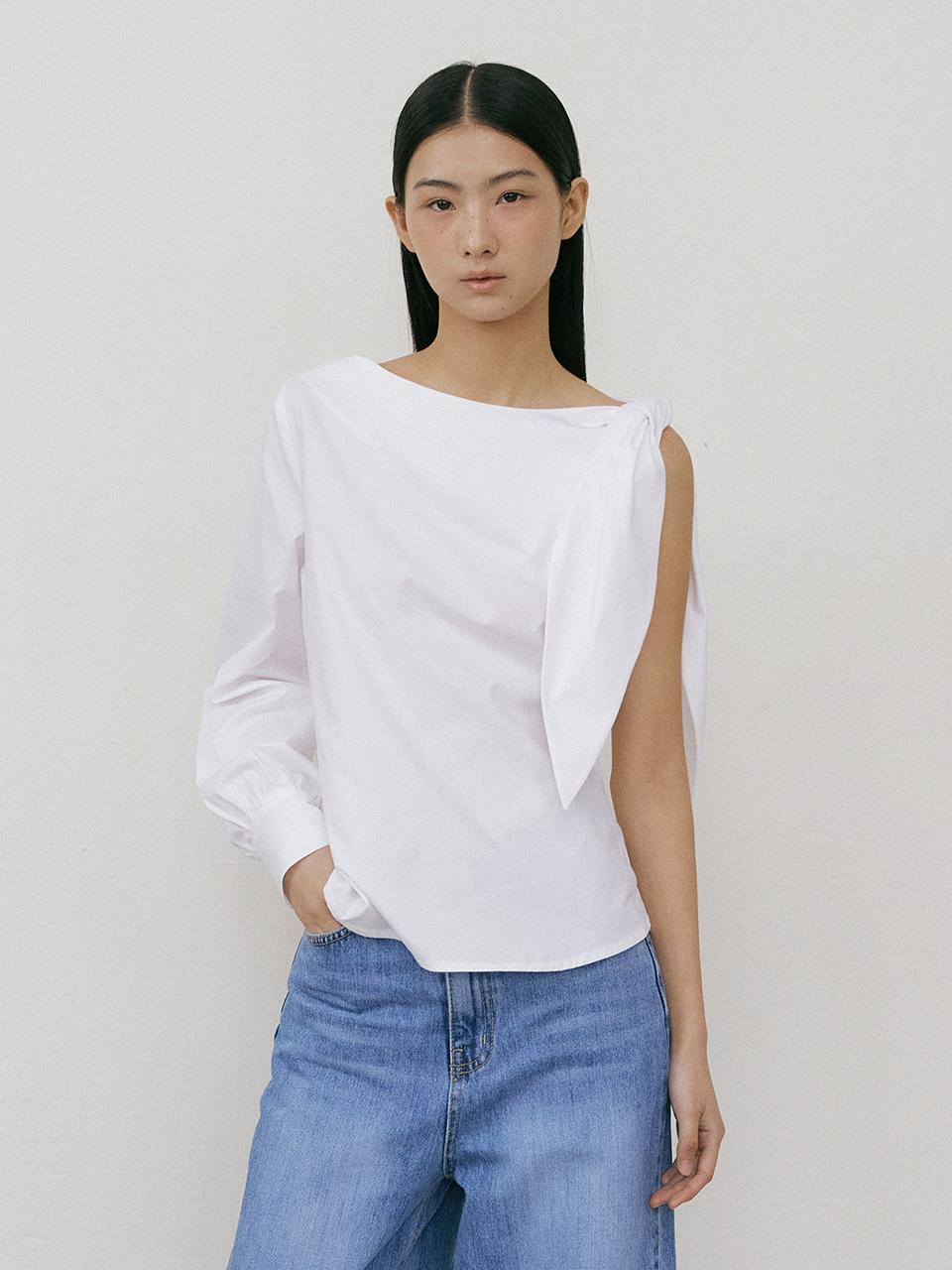 Lucirzu One Shoulder Scarf Blouse_White