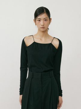 Lucirzu Strap Hole Sleeve Top_Black