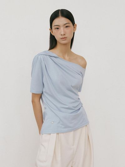 Lucirzu Unbalance Drape Sleeve Top_Sky Blue