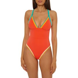 Lucky Brand Lucky Brand Avila Embroidered Trim Colorblock Binding One-Piece Swimsuit