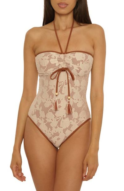 Lucky Brand Lucky Brand Belize Ruched Lace Overlay One-Piece Swimsuit