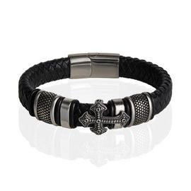 Lucky Brand Lucky Brand Black Cross Bracelet for Men, Stainless Steel Faith Bracelet - 8.5'' 