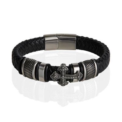 Lucky Brand Lucky Brand Black Cross Bracelet for Men, Stainless Steel Faith Bracelet - 8.5'' 