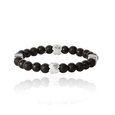 Lucky Brand Lucky Brand Black Onyx 4 Piece Clover Beaded Elastic Bracelet