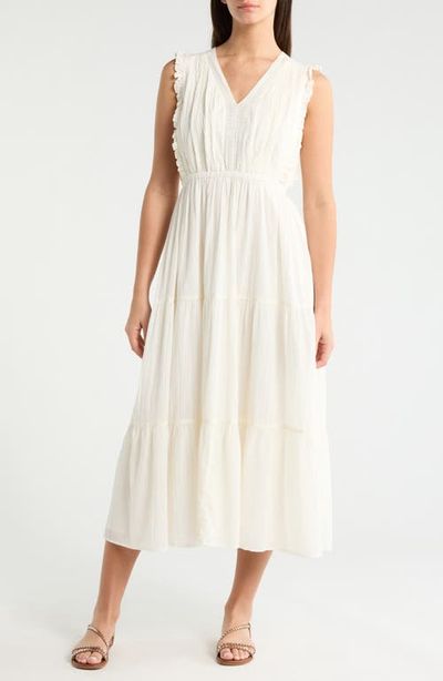Lucky Brand Lucky Brand Lace Detail Tiered Cotton Midi Dress