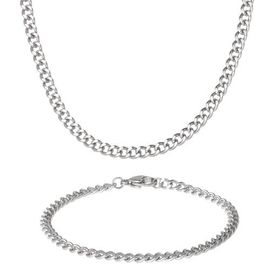 Lucky Brand Lucky Brand Men's Curb Chain Necklace & Bracelet Set, Silver-Tone