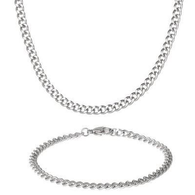 Lucky Brand Lucky Brand Men's Curb Chain Necklace & Bracelet Set, Silver-Tone