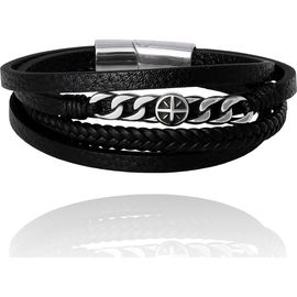 Lucky Brand Lucky Brand Men's Multi-Row Chain 8.25'' Bracelet with Compass Emblem, Black 