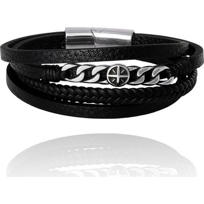 Lucky Brand Lucky Brand Men's Multi-Row Chain 8.25'' Bracelet with Compass Emblem, Black 