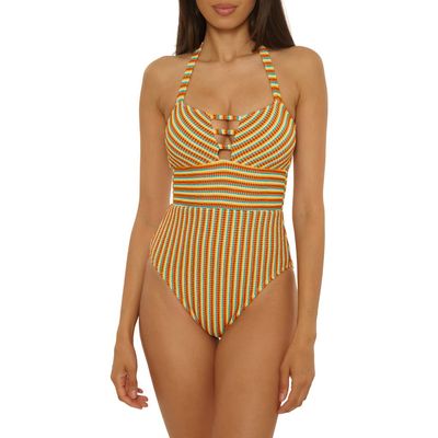 Lucky Brand Lucky Brand Ocean Wave Stripe Seersucker One-Piece Swimsuit