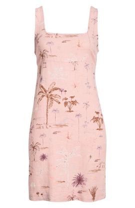 Lucky Brand Lucky Brand Palm Tree Print Linen Blend Minidress