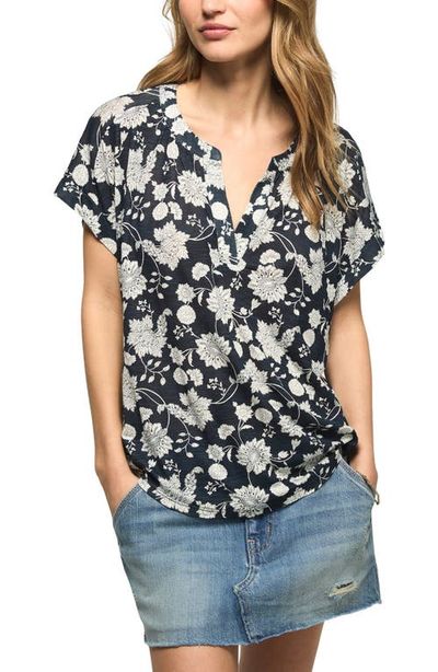 Lucky Brand Lucky Brand Sandwash Notch Neck Floral Top