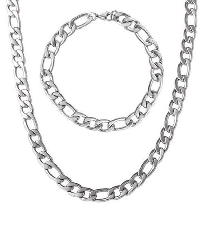 Lucky Brand Lucky Brand Stainless Steel Figaro Chain & Bracelet Set