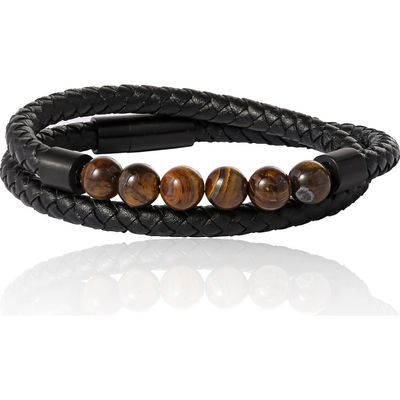 Lucky Brand Lucky Brand Tiger's Eye Beaded and Leather Wrap Bracelet