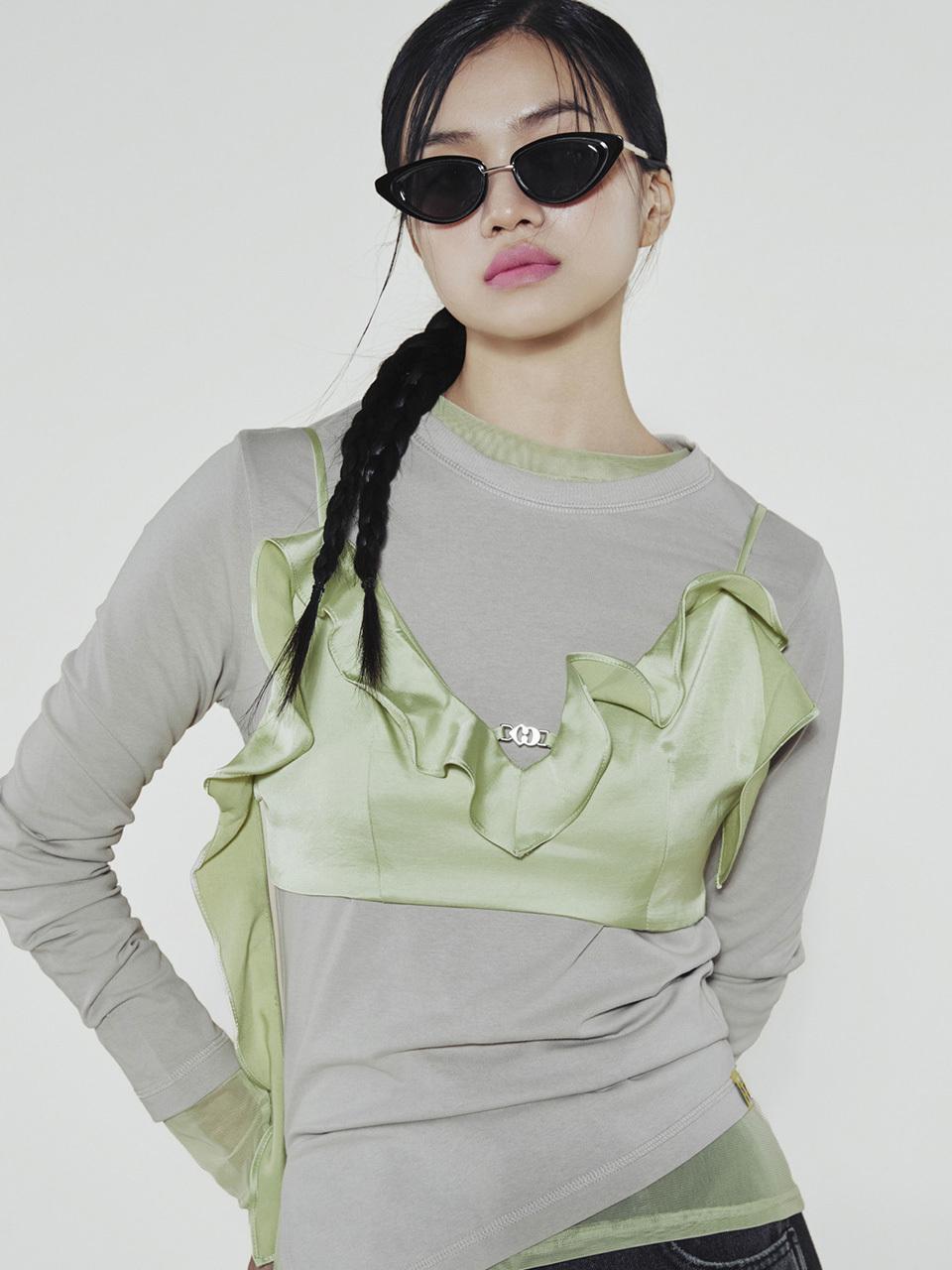 LUCKY CHOUETTE Bustier Long Sleeve Standard Fit T-shirt [Beige] (LFTAS25040BEX)