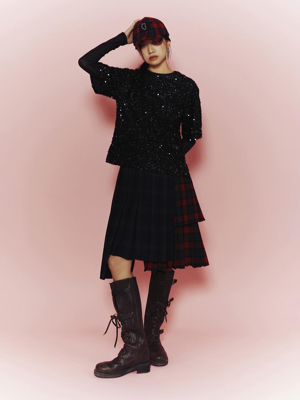 LUCKY CHOUETTE Check Mix Pleated Long Skirt [Multi Color] (LFKAS25010XXX)
