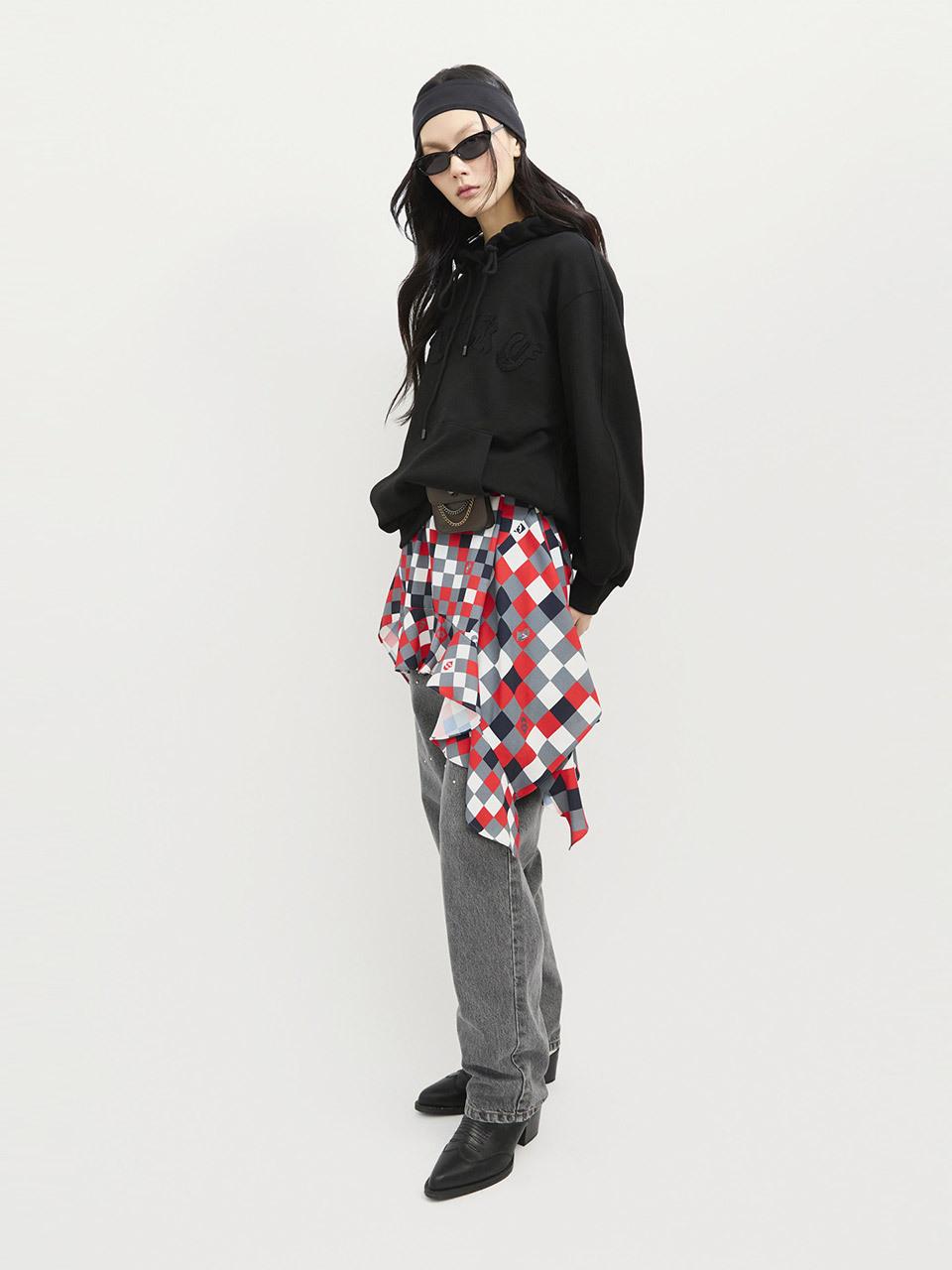 LUCKY CHOUETTE Check Print Mix Sleeveless U-neck Blouse [RED] (LFSAS25100REX)
