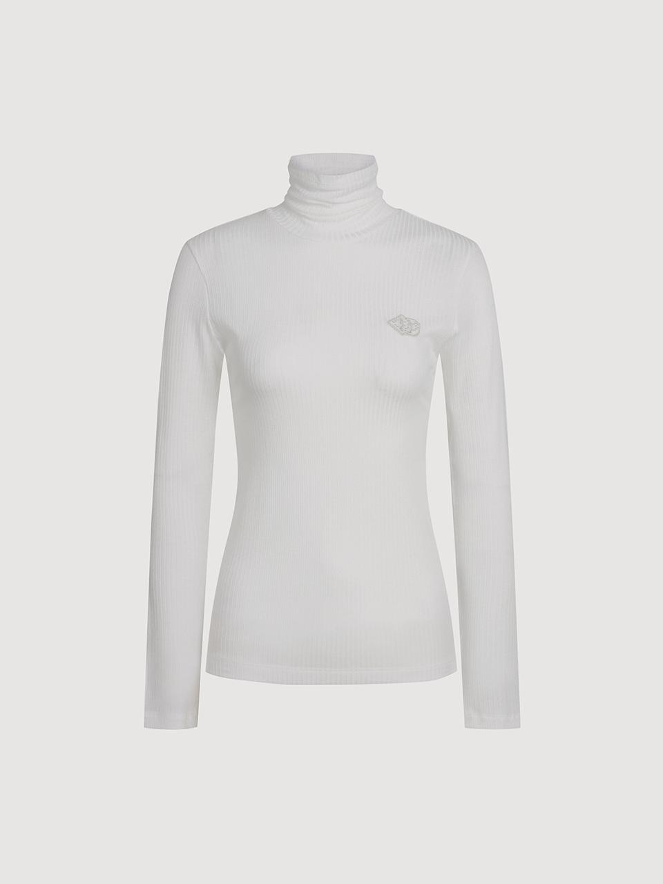 LUCKY CHOUETTE Embroidered Ribbed Slim Fit Turtleneck T-shirt [Beige] (LFTAS25150WHX)