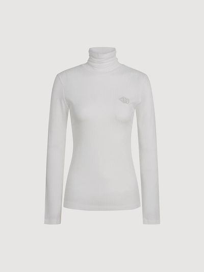 LUCKY CHOUETTE Embroidered Ribbed Slim Fit Turtleneck T-shirt [Beige] (LFTAS25150WHX)