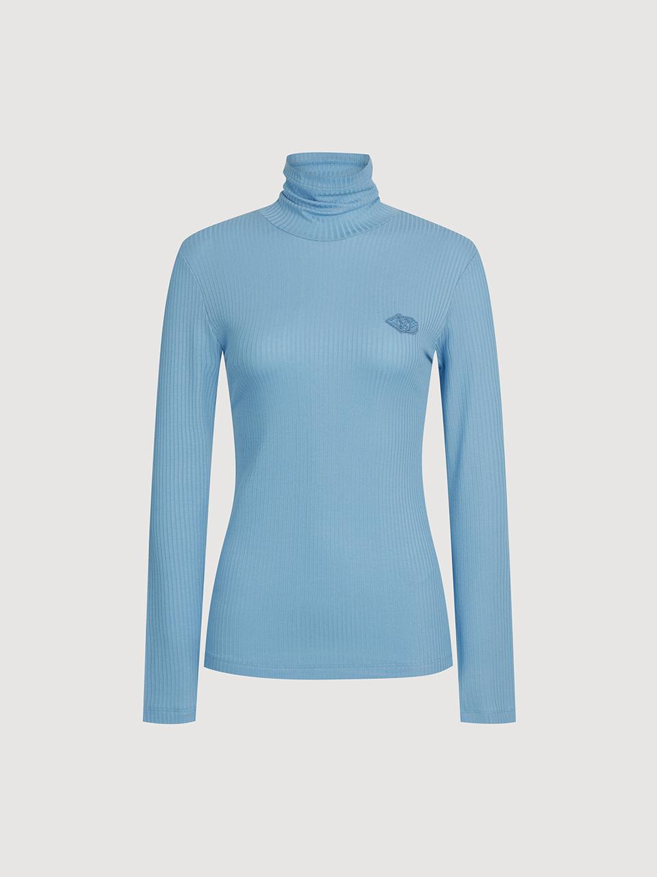 LUCKY CHOUETTE Embroidered Slim Fit Ribbed Turtleneck T-shirt [Blue] (LFTAS25150BUX)