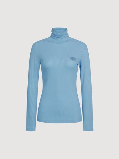 LUCKY CHOUETTE Embroidered Slim Fit Ribbed Turtleneck T-shirt [Blue] (LFTAS25150BUX)