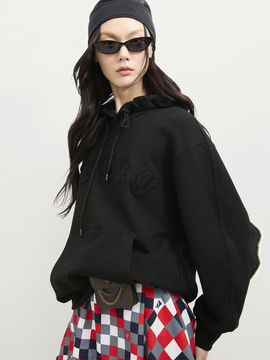 LUCKY CHOUETTE Embroidery Hooded Oversized T-shirt [Black] (LFTAS25120BKX)
