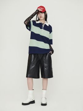 LUCKY CHOUETTE Fake Leather Relaxed Fit Back Banding Midi Pants [Black] (LFPOM25220BKX)