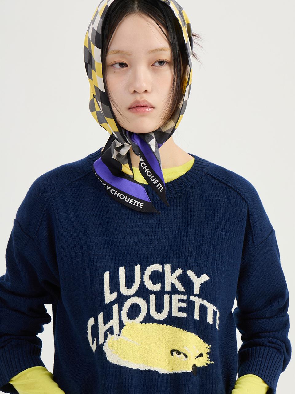 LUCKY CHOUETTE Intarsia Round Neck Wool Blend Sweater [Dark Navy] (LFWAS25220NYD)