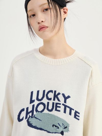 LUCKY CHOUETTE Intarsia Round Neck Wool Blend Sweater [Ivory] (LFWAS25220IVX)