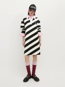 LUCKY CHOUETTE Jersey Contrast Collar H-line Dress [Ivory] (LFDAS25120IVX)