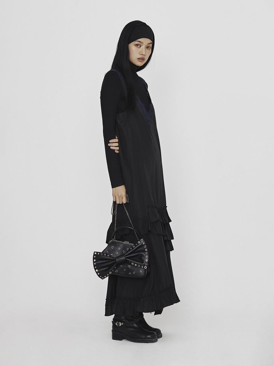 LUCKY CHOUETTE Lace Frill Layered Maxi Dress [Black] (LFDAS25030BKX)
