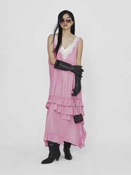 LUCKY CHOUETTE Lace Frill Maxi Slip Dress [Pink] (LFDAS25030PIX)