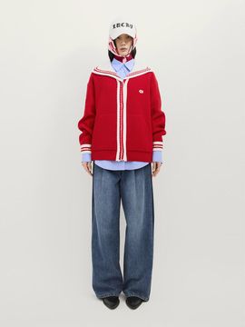 LUCKY CHOUETTE Mini Sailor Wool Knit Cardigan [RED] (LFWCS25130REX)
