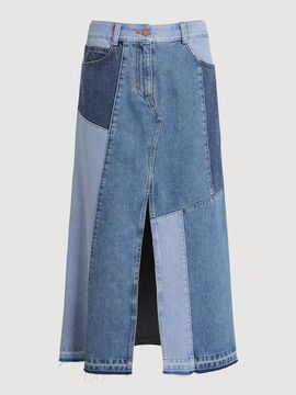 LUCKY CHOUETTE Patch Semi A-line Long Denim Skirt [Blue] (LFPDS25210BUX)