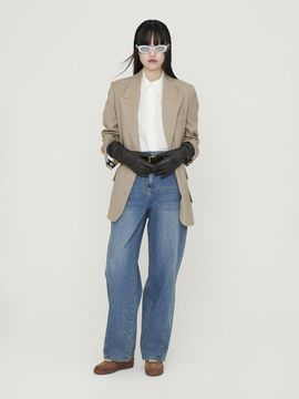 LUCKY CHOUETTE Peaked Collar Loose Fit Wool Blend Jacket [Beige] (LFJAS25240BEX)